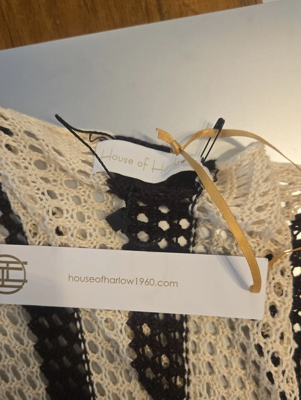 House of Harlow 1960 Open-Knit Shawl Wrap  in Cream & Brown NWT